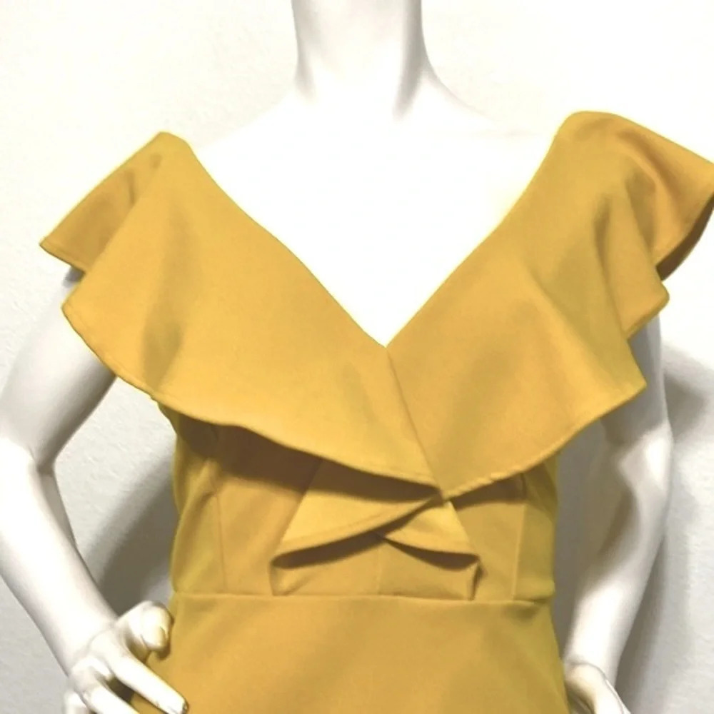 Symphony NEW Mustard Yellow Bodycon Ruffle Mini Dress Size L - Picture 2 of 9